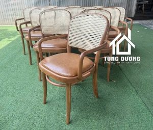 Ghế gỗ cafe Thonet 811 có tay tựa mây